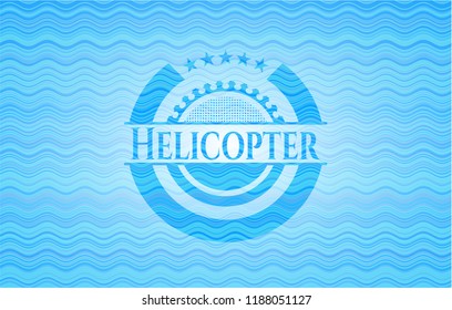 Helicopter sky blue water wave badge background.