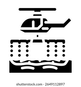 helicóptero pulverizando dispersantes ícone de derramamento de óleo vetor. helicóptero pulverizando dispersantes sinal de derramamento de óleo. ilustração de símbolo isolado