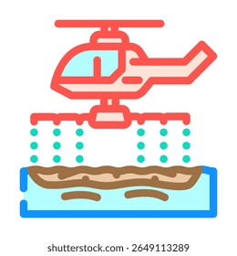 helicopter spraying dispersants oil spill color icon vector. helicopter spraying dispersants oil spill sign. isolated symbol illustration