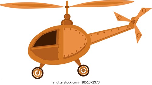 The helicopter in the steampunk style. Drawing a toy on a white isolated background.