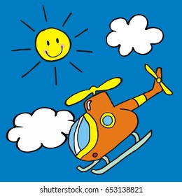 helicopter and sun, vector illustration