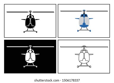 Helicopter symbol presented as pictogram, black and white, line icons and flat icons. Set of transportation icons.