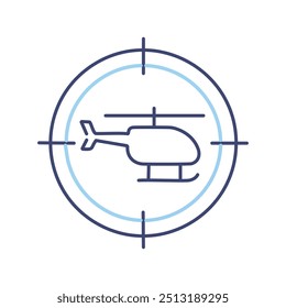 Ícone do alvo do helicóptero. Helicóptero em um alvo, representando foco, precisão e atingindo objetivos.