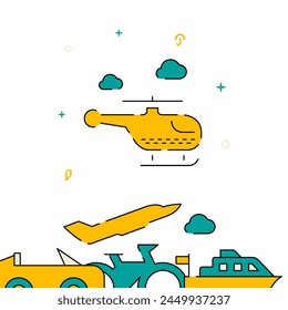 Hubschrauber Taxi gefüllt Linie Vektorgrafik Symbol, einfache Darstellung, Transport bezogene untere Grenze.