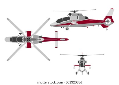 平型の軍用ヘリコプター ヘリコプターのビュー 上 横 前ベクターイラスト のベクター画像素材 ロイヤリティフリー Shutterstock