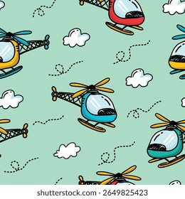 helicopter time to fly with green background 