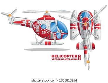 Helicopter. Top and side view. Isolated on white background. Vector illustration.