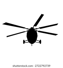 Vista superior e inferior del helicóptero en estilo de Vector de silueta negra para diagramas de aviación y conceptos técnicos, perfecto para mapas, infografías y diseño educativo.