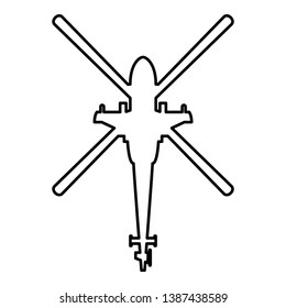 Helicopter top view Battle helicopter icon outline black