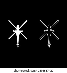 Helicopter top view Battle helicopter icon outline set white color vector