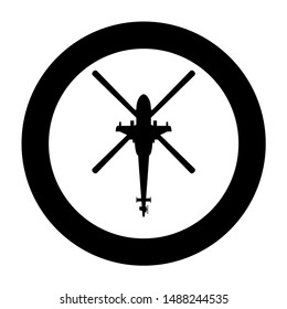 Helicopter top view Battle helicopter icon in circle round black color