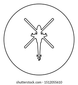 Helicopter top view Battle helicopter icon in circle round outline black