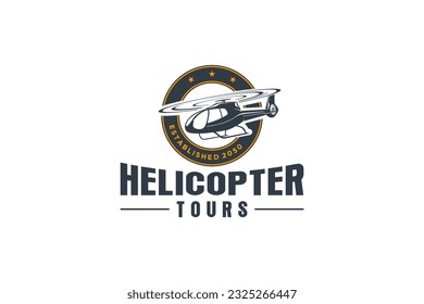 Helicopter tour logo label illustration aviation flight transportation vector template