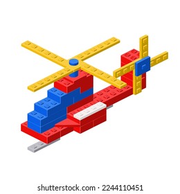 Helicóptero, un juguete montado a partir de bloques de plástico y ladrillos isométricos. círculo vectorial