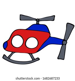 Helicopter toy for children. Vector hand draw illustration isolated on white background