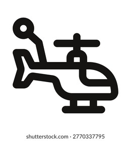 Helicopter toy icon. This sleek minimal outline icon captures a simple toy helicopter with spinning rotors in a compact vector style, ideal for children’s toy sets, RC‑toy branding, and play‑scene graphics. Its clean line art and recognizable silhouette make it perfect for packaging, app icons, and educational visuals focused on imagination, flight, and pretend‑pilot adventures.