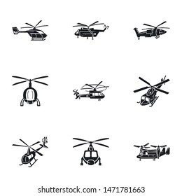 Helicopter transport icon set. Simple set of 9 helicopter transport vector icons for web design isolated on white background