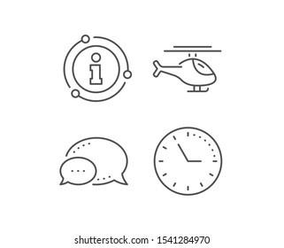 Helicopter transport line icon. Chat bubble, info sign elements. Flight transportation sign. Linear helicopter outline icon. Information bubble. Vector