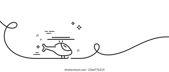Icono de línea de transporte de helicóptero. Una línea continua con curl. Señal de transporte de vuelo. Banda de contorno único del helicóptero. Patrón de curva de bucle. Vector