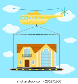 the helicopter transports, a house in the sky, vector image