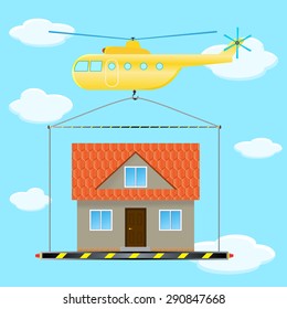the helicopter transports, a house in the sky, vector image 