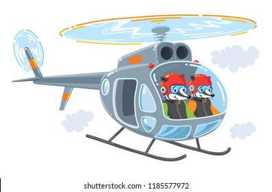 Helicopter with two funny badgers illustration