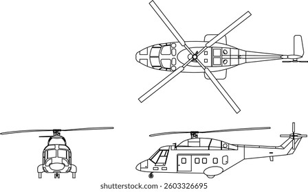 A helicopter is a type of aircraft that uses one or more horizontally rotating rotors, or blades, to create lift and thrust, allowing it to take off and land vertically, hover,and fly in any direction