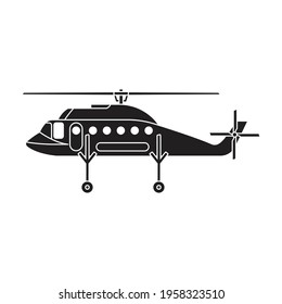 Helicopter vector black icon. Vector illustration helicopter on white background. Isolated black illustration icon of aircraft.