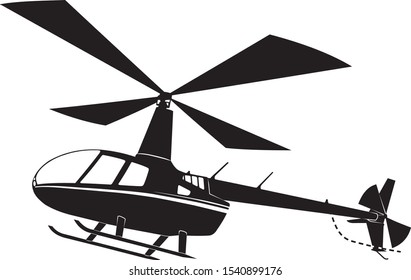 Helicopter vector. Black and white vector helicopter. Vector illustration. R 66 Robinson