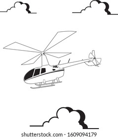 Helicopter vector. Black and white vector helicopter. Vector illustration. Helocopter in sky. Robinson
