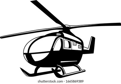 Helicopter vector black white line art illustration