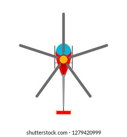 Helicopter vector flat icon top view. Aerial red traffic engine illustration aviation