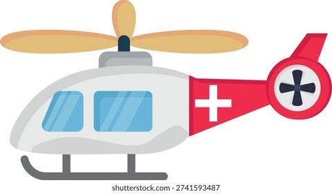 Helicopter vector graphic displaying the aircraft's rotors and fuselage, designed with clean lines and minimal detail.