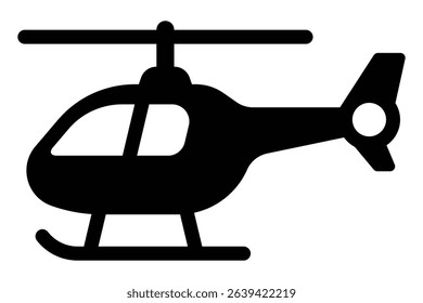 Helicopter vector icon. Aviation transport silhouette for air travel, emergency rescue, military or police use. Black graphic isolated on white background.