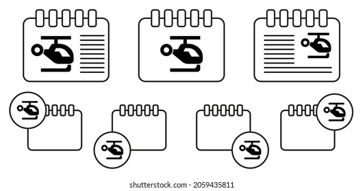 Icono de vector de helicóptero en la ilustración de conjunto de calénder para ui y ux, sitio web o aplicación móvil