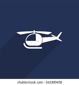 Helicopter vector icon with long shadow isolated on  blue