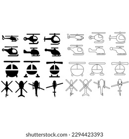 Helicopter vector icon set. aircraft illustration sign collection. fly symbol. airline logo isolated on white background.