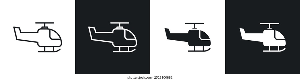Ícone de vetor de helicóptero definido em preto e branco