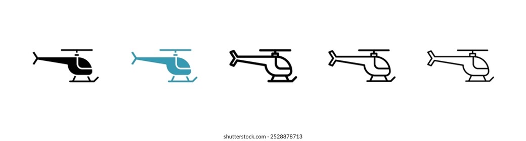 Ícone de vetor de helicóptero definido em cores pretas e azuis.