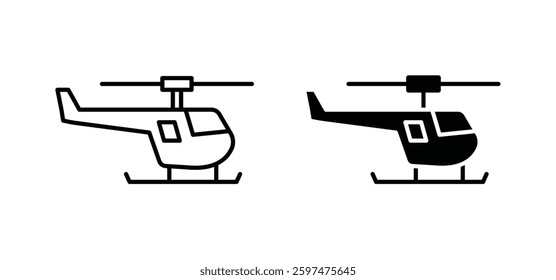 Helicopter vector icon set black filled and outlined style.