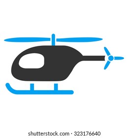 Helicopter vector icon. Style is bicolor flat symbol, blue and gray colors, rounded angles, white background.