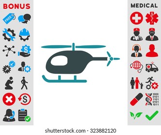 Helicopter vector icon. Style is bicolor flat symbol, soft blue colors, rounded angles, white background.