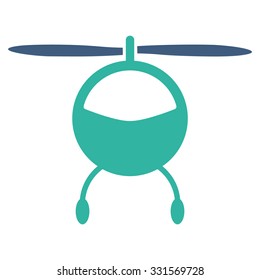 Helicopter vector icon. Style is bicolor flat symbol, cobalt and cyan colors, rounded angles, white background.