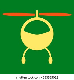 Helicopter vector icon. Style is bicolor flat symbol, orange and yellow colors, rounded angles, green background.