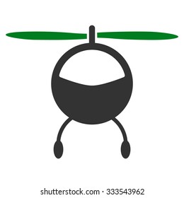 Helicopter vector icon. Style is bicolor flat symbol, green and gray colors, rounded angles, white background.