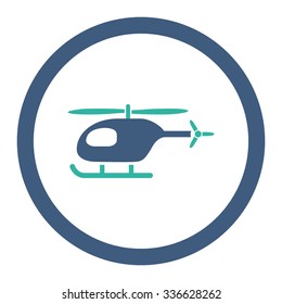 Helicopter vector icon. Style is bicolor flat rounded symbol, cobalt and cyan colors, rounded angles, white background.