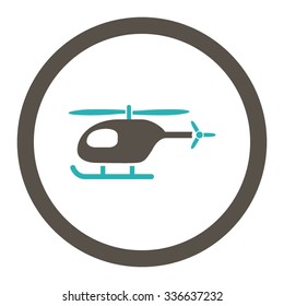 Helicopter vector icon. Style is bicolor flat rounded symbol, grey and cyan colors, rounded angles, white background.
