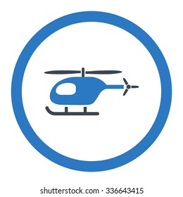Helicopter vector icon. Style is bicolor flat rounded symbol, smooth blue colors, rounded angles, white background.