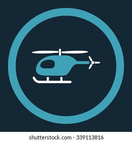 Helicopter vector icon. Style is bicolor flat rounded symbol, blue and white colors, rounded angles, dark blue background.