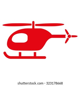 Helicopter vector icon. Style is flat symbol, red color, rounded angles, white background.